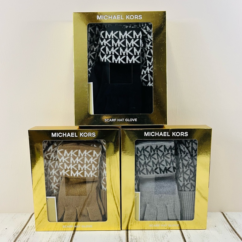 Michael Kors Signature Logo Hat Scarf & Gloves Set